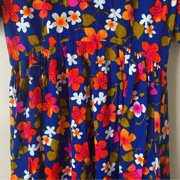 Vintage 70s Bright Electric Floral Handmade Puff Sleeve Midi Maxi Dress Retro - Picture 6 of 13